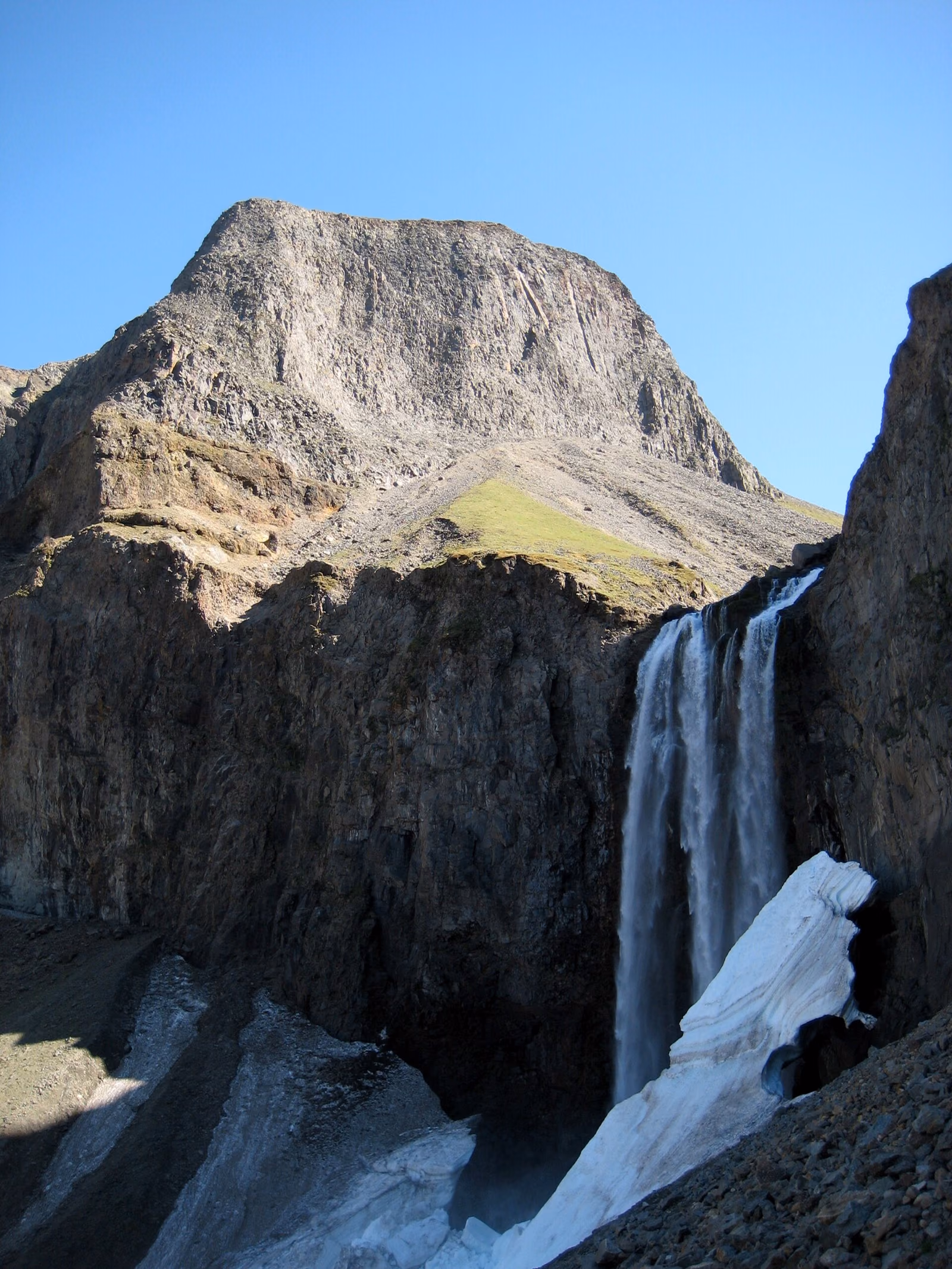 Changbai Waterfall dropping through the mountain landscape