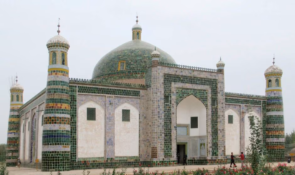 Glazed dome and patterned entrance of Abakh Khoja Mausoleum in Kashgar