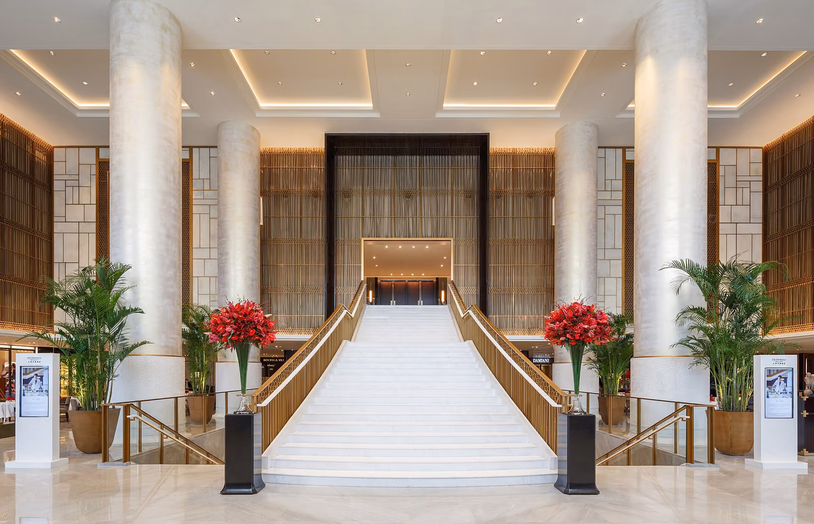 Marble lobby staircase at The Peninsula Beijing