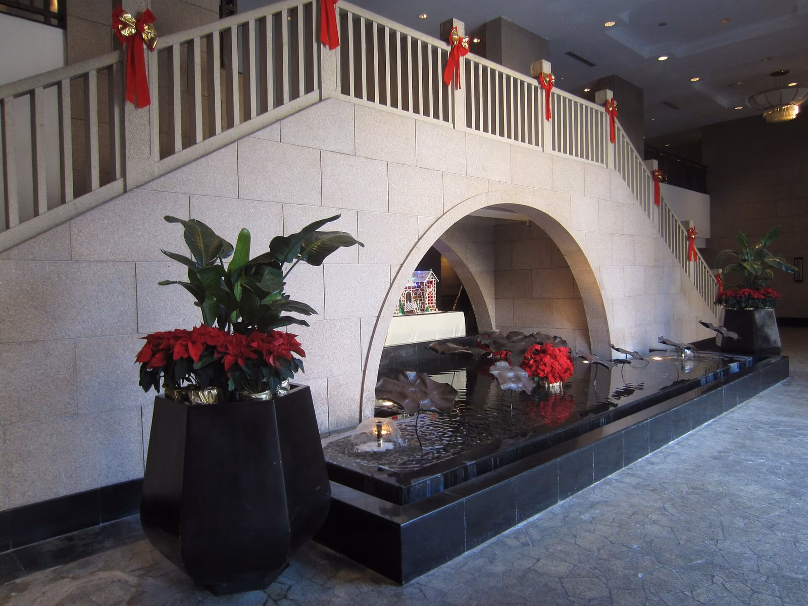 Lobby and arched bridge at Pan Pacific Suzhou, photographed in 2015
