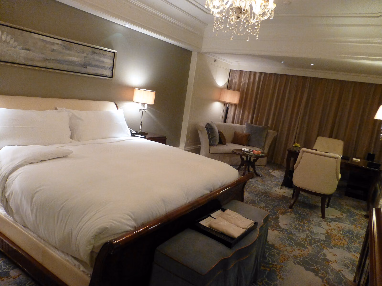 Guest room at Waldorf Astoria Shanghai, photographed in 2013
