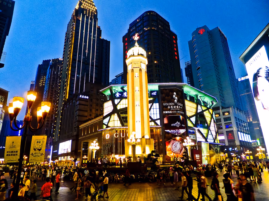Jiefangbei (Liberation Monument) Square in Chongqing, China